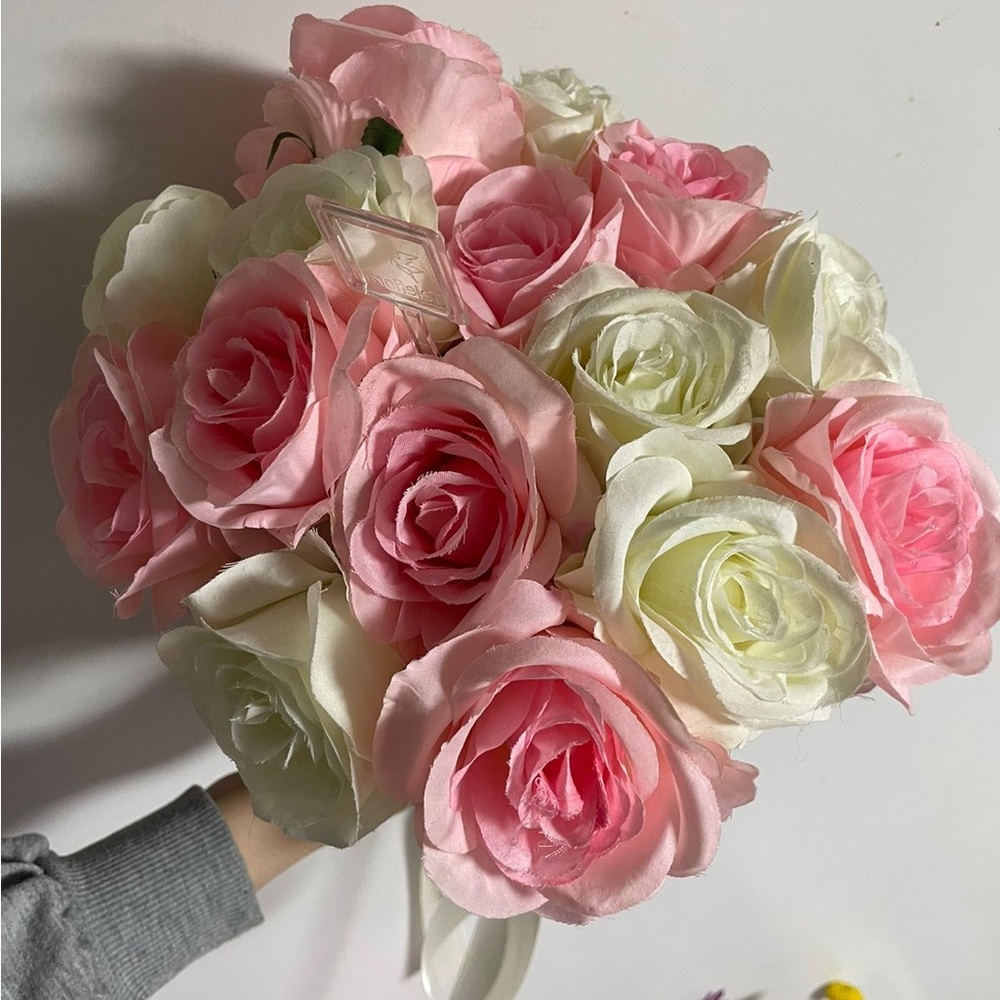 Pink and White Artificial Rose Bouquet - Picture 3 of 3